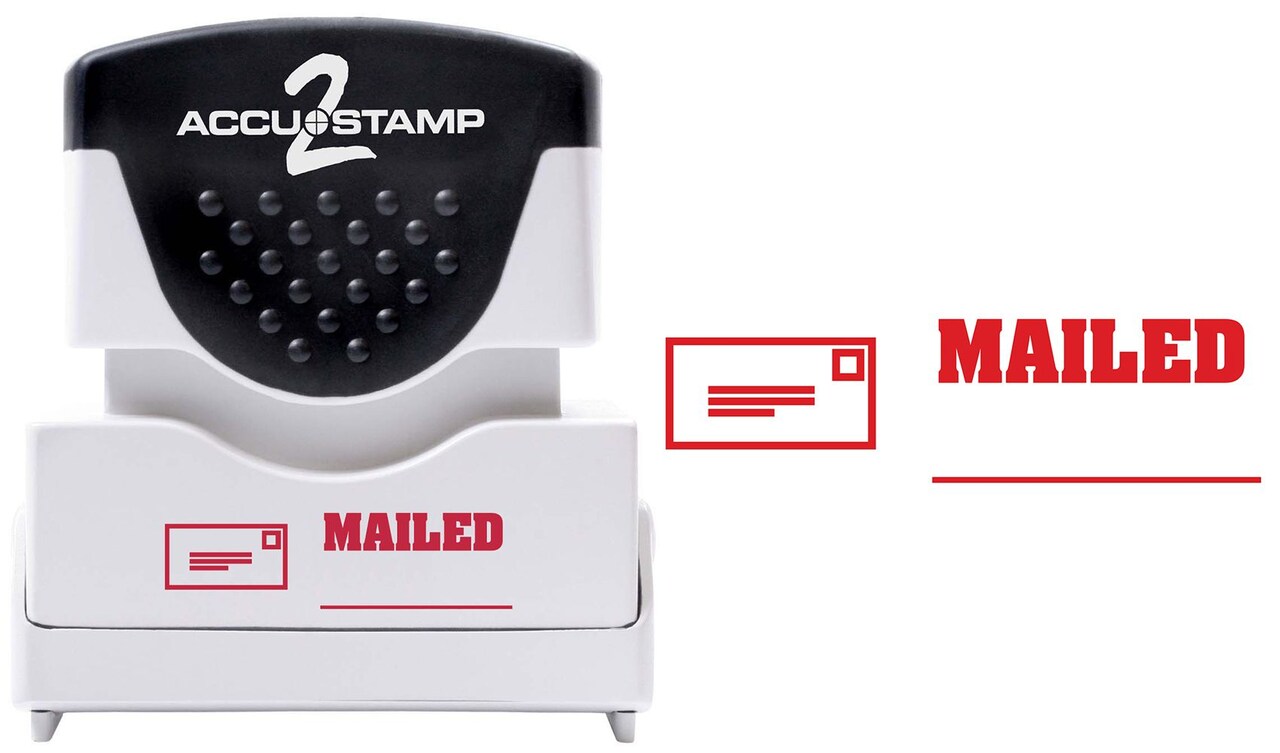 ACCUSTAMP2 Message Stamp, 1-color, Pre-inked, MAILED, 1-5/8" x 1/2" impression size, Red Message and Symbol